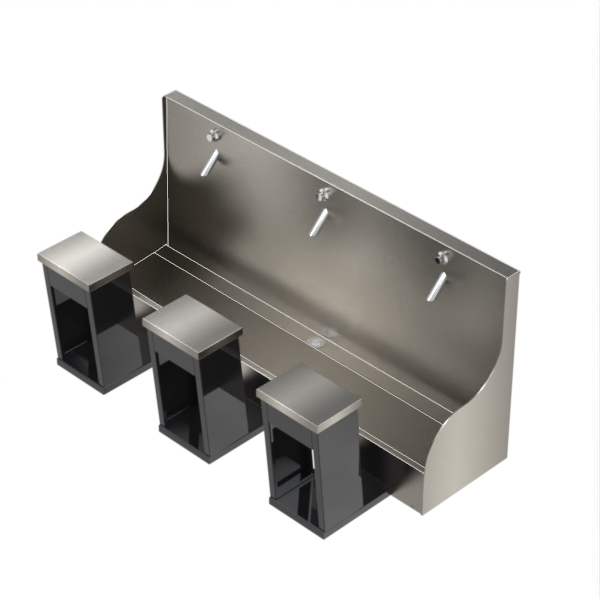 Dimensioned drawing for a anti ligature wudu made from stainless steel.